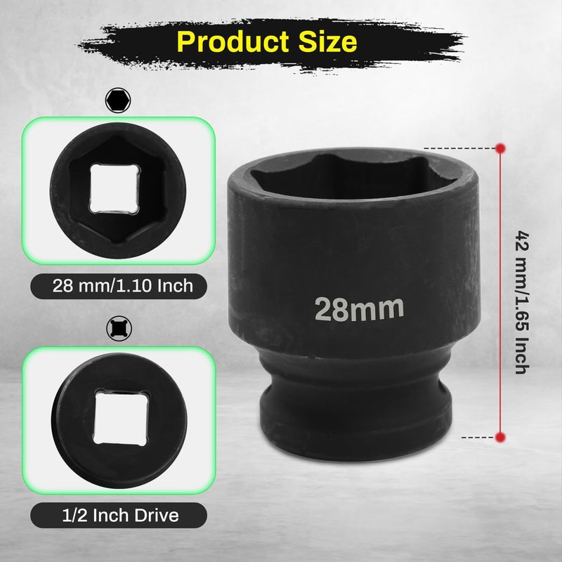 SUNKOO 1/2 Inch Drive 28mm Deep Impact Socket, CR-MO 6 Point Heavy Duty Metric Axle Nut Socket for Easy Removal of Axle and Wheel Hub Nuts - Image 2